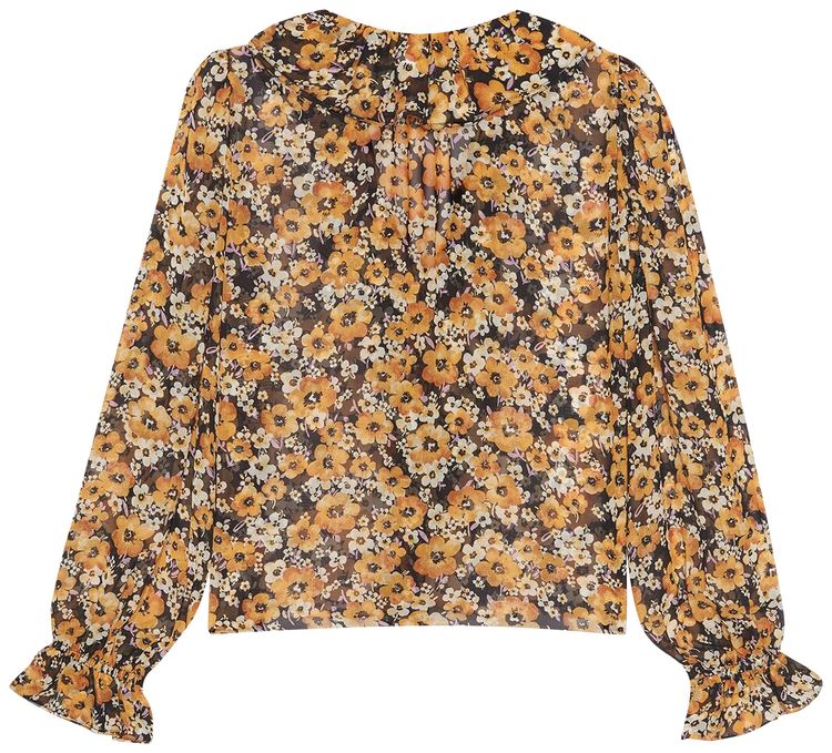 Saint Laurent Silk Frilled Blouse Ocre Mauve