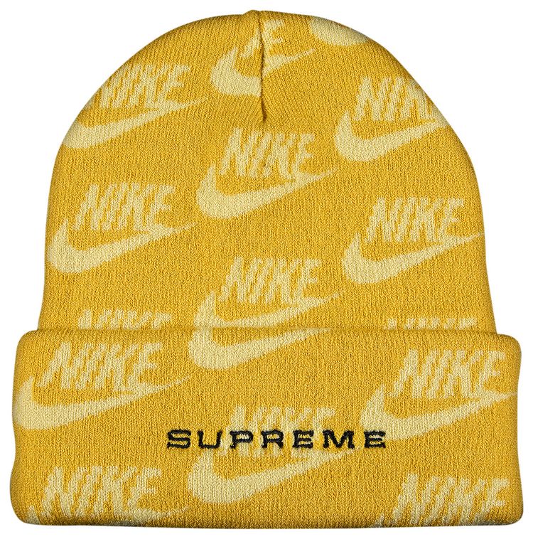 Supreme x Nike Jacquard Logos Beanie Pale Yellow