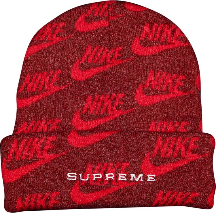 Supreme x Nike Jacquard Logos Beanie Red