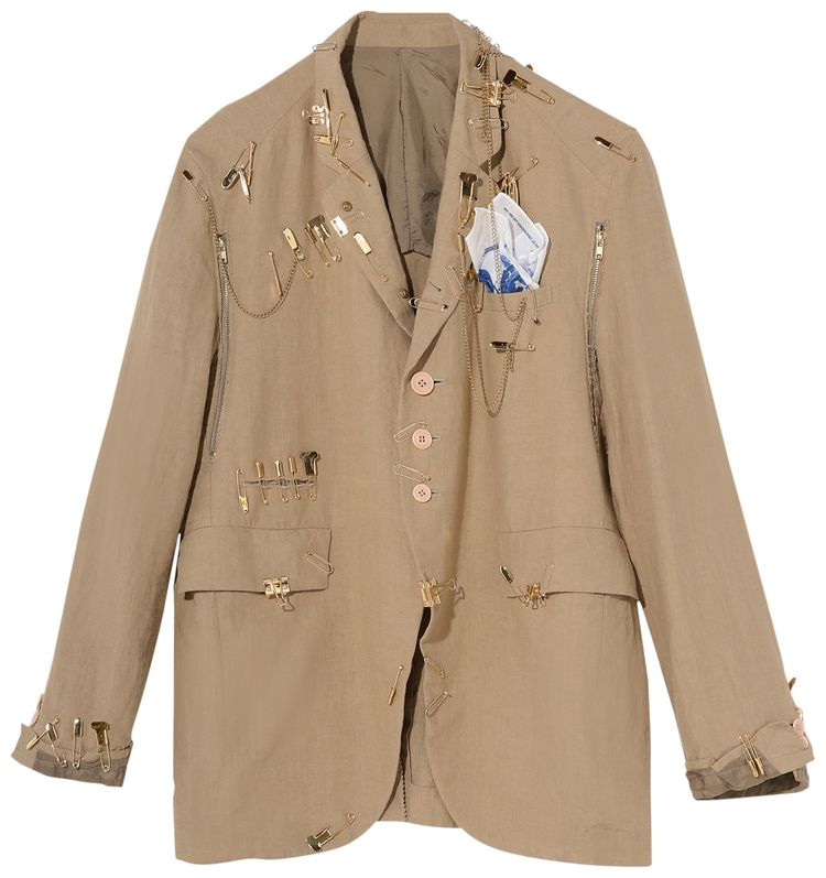 Undercover Linen Blazer With Zip Detail Brown Check