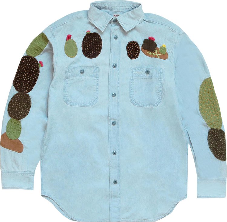 Kapital Cactus Embroidery Chambray Work Shirt 'Sax Blue'