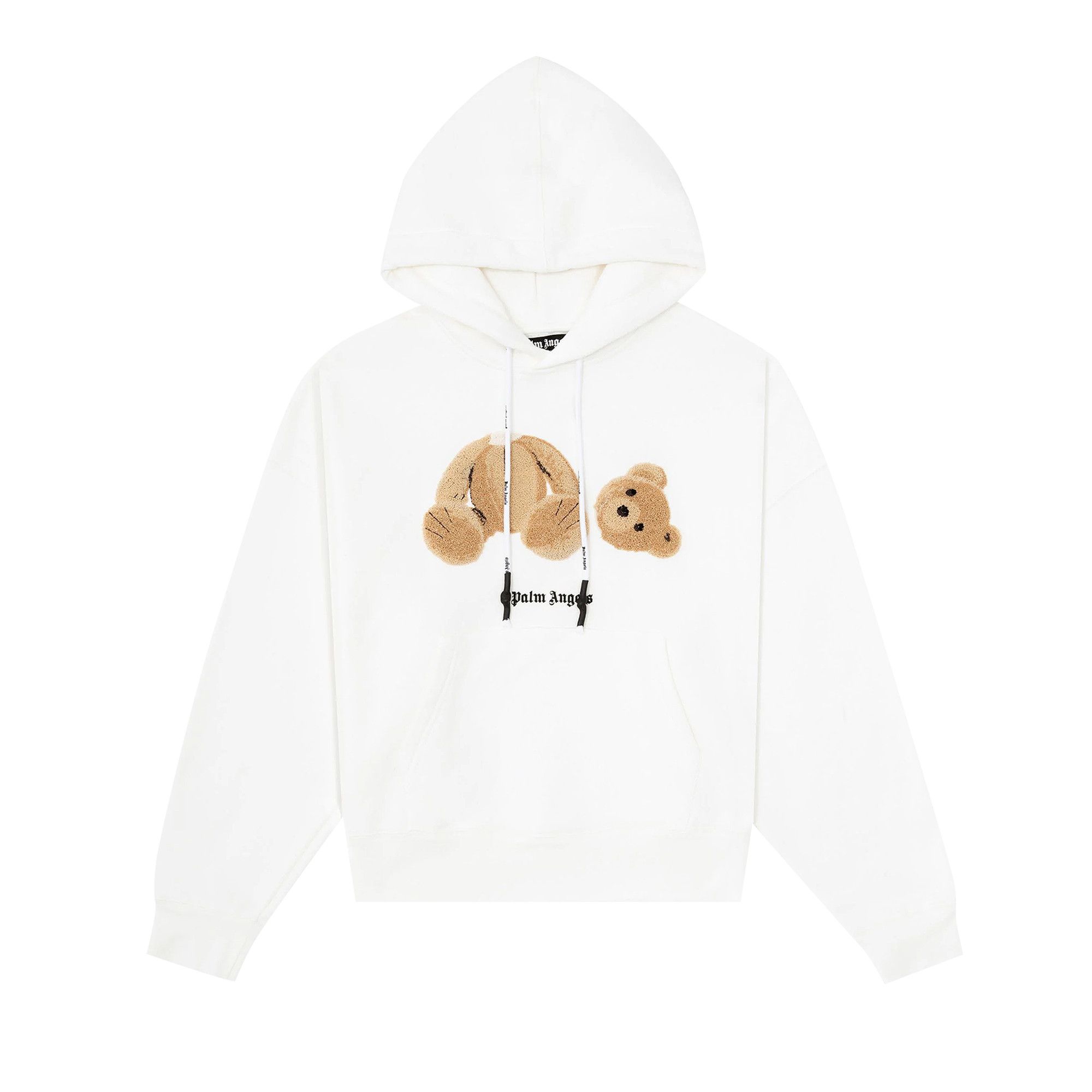 Palm Angels Embroidery Bear Hoodie White Brown
