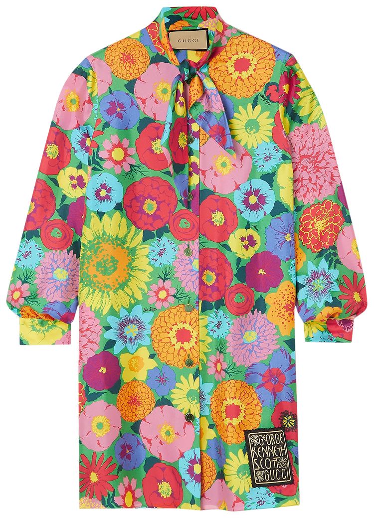 Gucci x Ken Scott Tie Neck Mini Dress Multicolor
