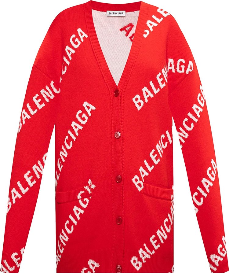 Balenciaga All Over Logo Cardigan 'Red/White'