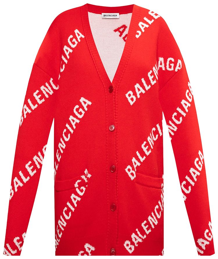 Balenciaga All Over Logo Cardigan RedWhite