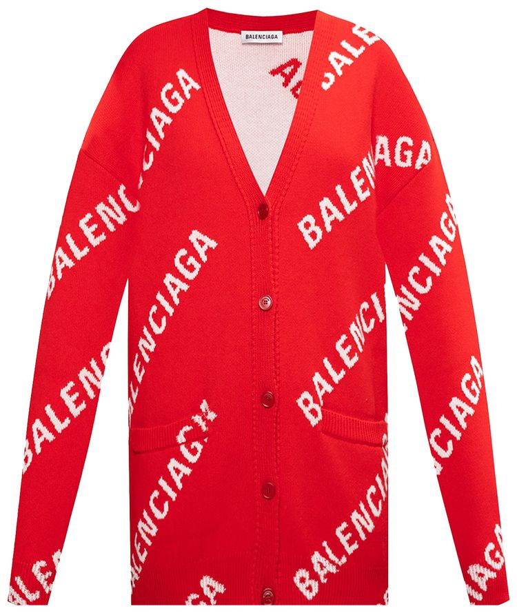 Balenciaga All Over Logo Cardigan 'Red/White'