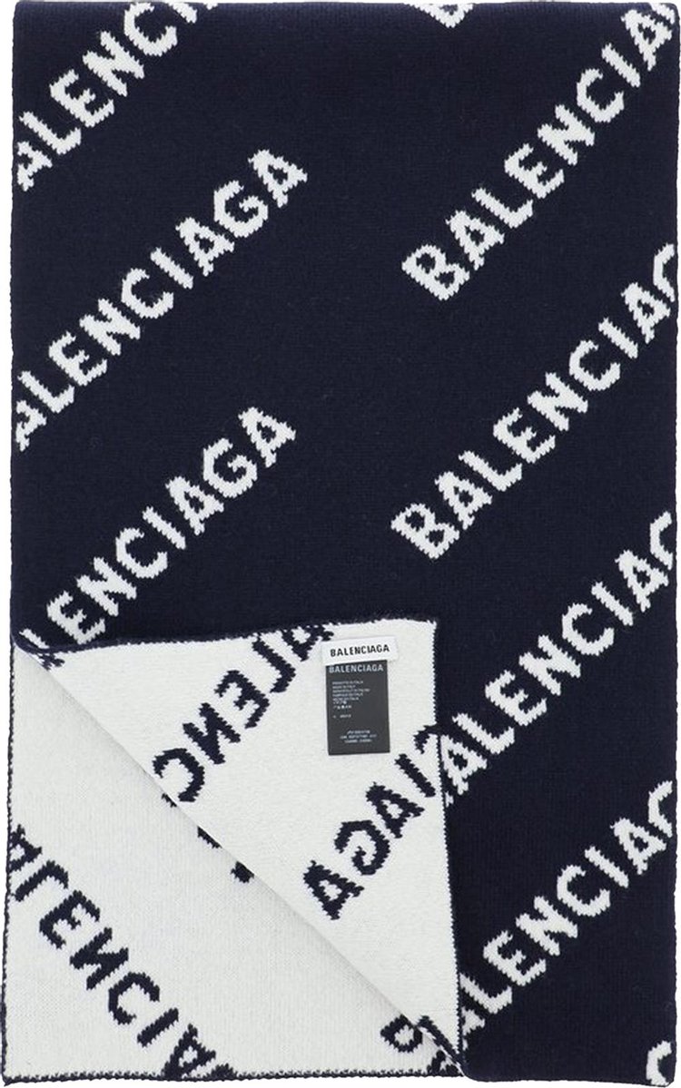 Balenciaga All Over Logo Scarf NavyWhite