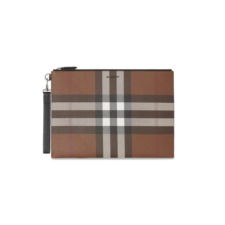 Burberry Large Check E Canvas Zip Pouch Dark Birch Brown