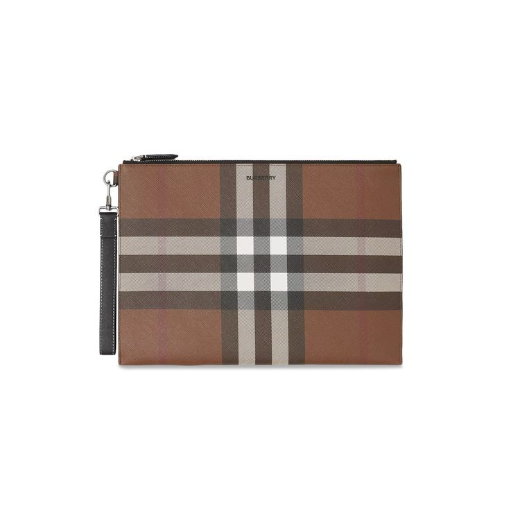 Burberry Large Check E-Canvas Zip Pouch 'Dark Birch Brown'