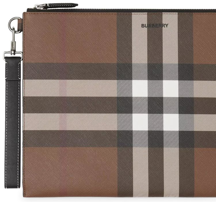 Burberry Large Check E Canvas Zip Pouch Dark Birch Brown