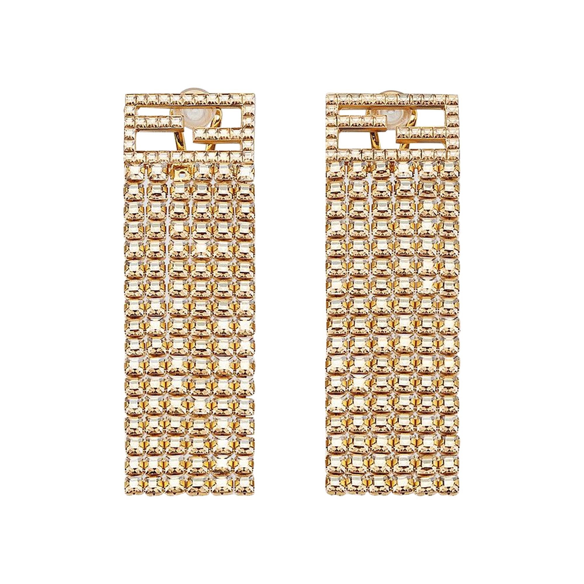 Buy Fendi Baguette Earrings Crystal Gold Shadow 8AH026 6GX F1CH2 GOAT