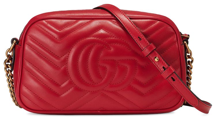 Gucci GG Marmont Small Matelasse Shoulder Bag Hibiscus Red