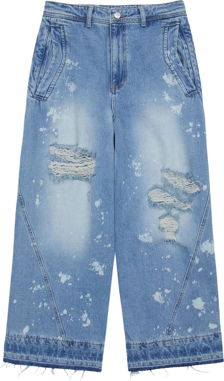 Ader Error Distressed Wide Leg Jeans Blue