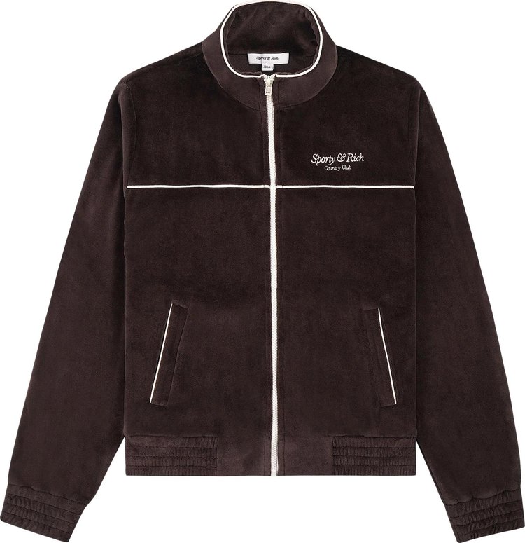 Sporty  Rich Script Velour Track Jacket Chocolate