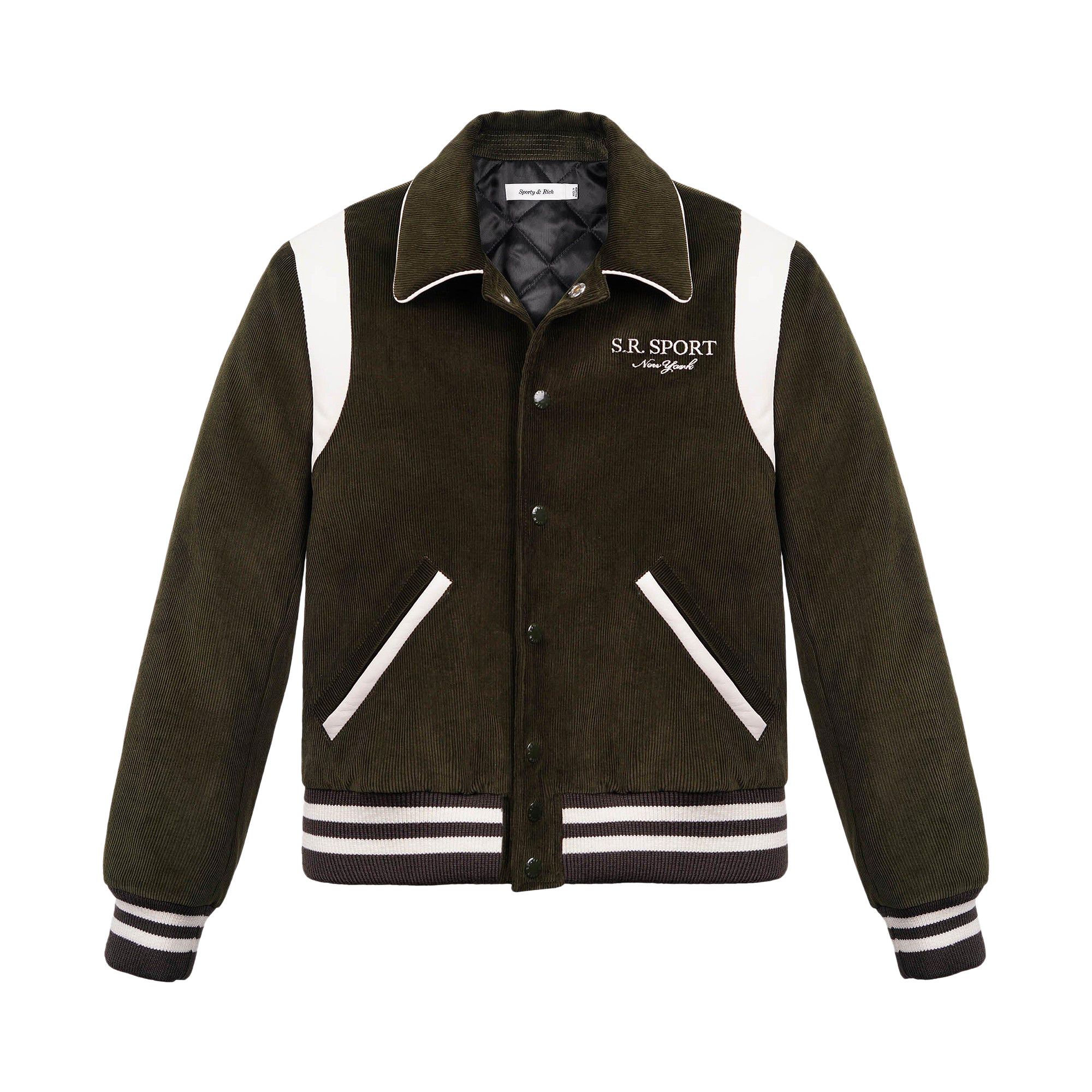 Buy Sporty & Rich Sport Corduroy Varsity Jacket 'Dark Olive Buy Sporty & Rich Sport Corduroy Varsity Jacket 'Dark Olive