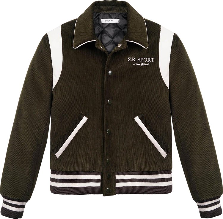 Sporty  Rich Sport Corduroy Varsity Jacket Dark Olive