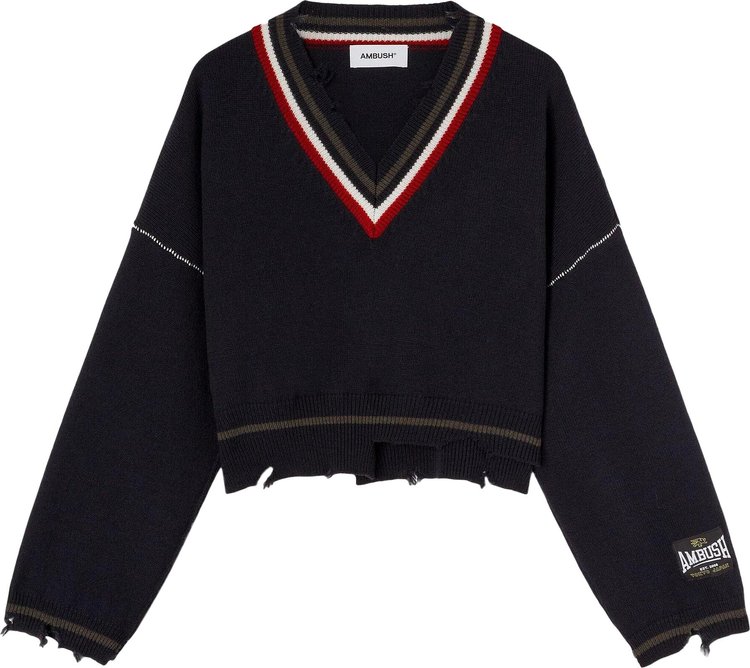 Ambush Dangled Rib Knit V Neck Navy