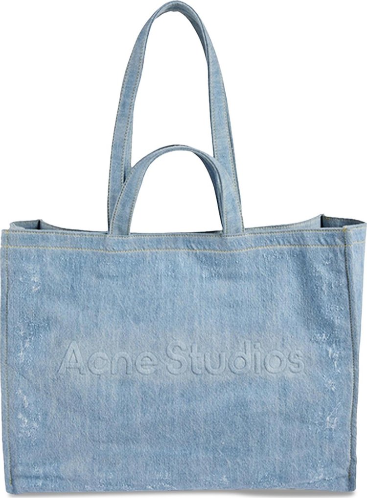 Acne Studios Embossed Logo Denim Shoulder Bag Blue