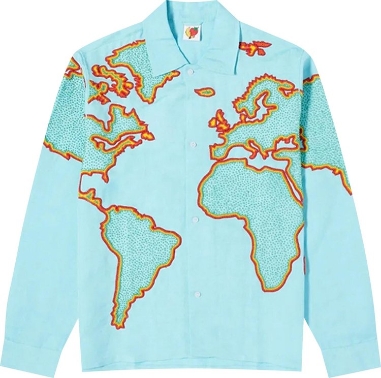 Sky High Farm Workwear World Map Embroidered Shirt 'Blue'