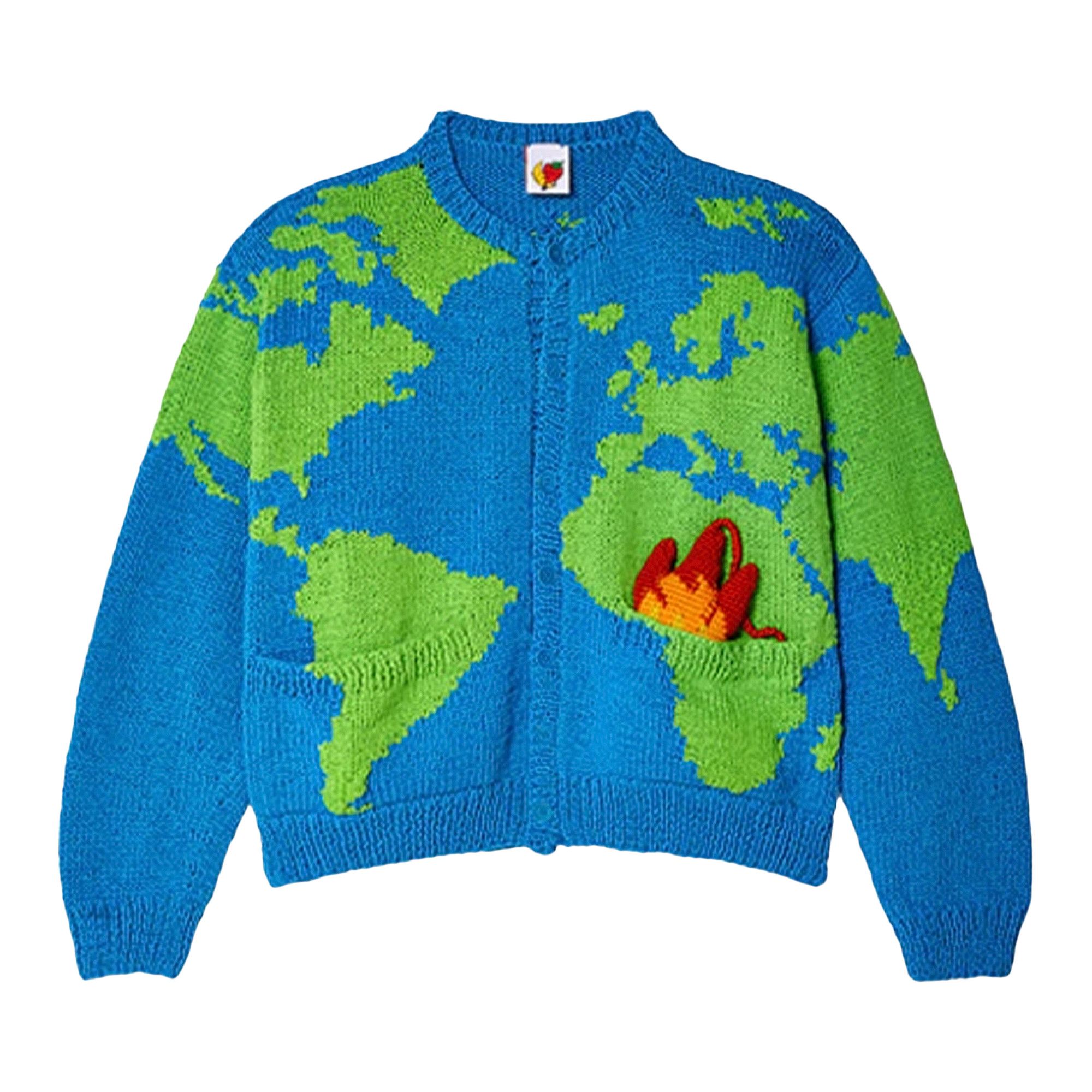 Buy Sky High Farm Workwear World Map Hand-Knit Cardigan 'Blue