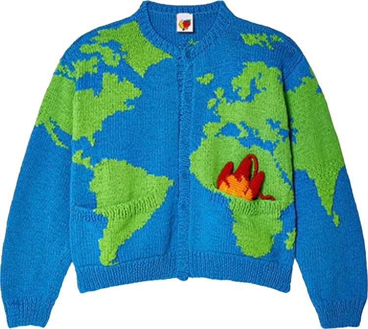 Sky High Farm Workwear World Map Hand-Knit Cardigan 'Blue'