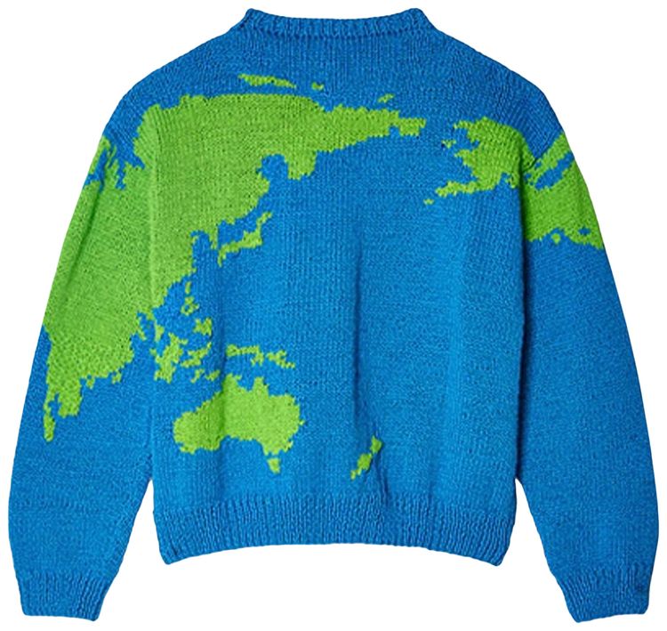 Sky High Farm Workwear World Map Hand Knit Cardigan Blue