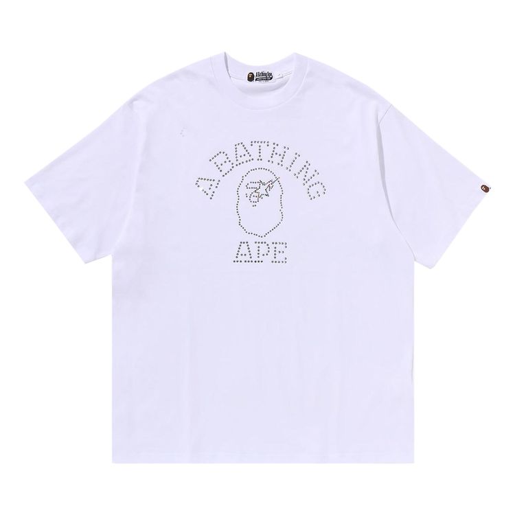 BAPE Rhinestone College Relaxed Fit Tee White