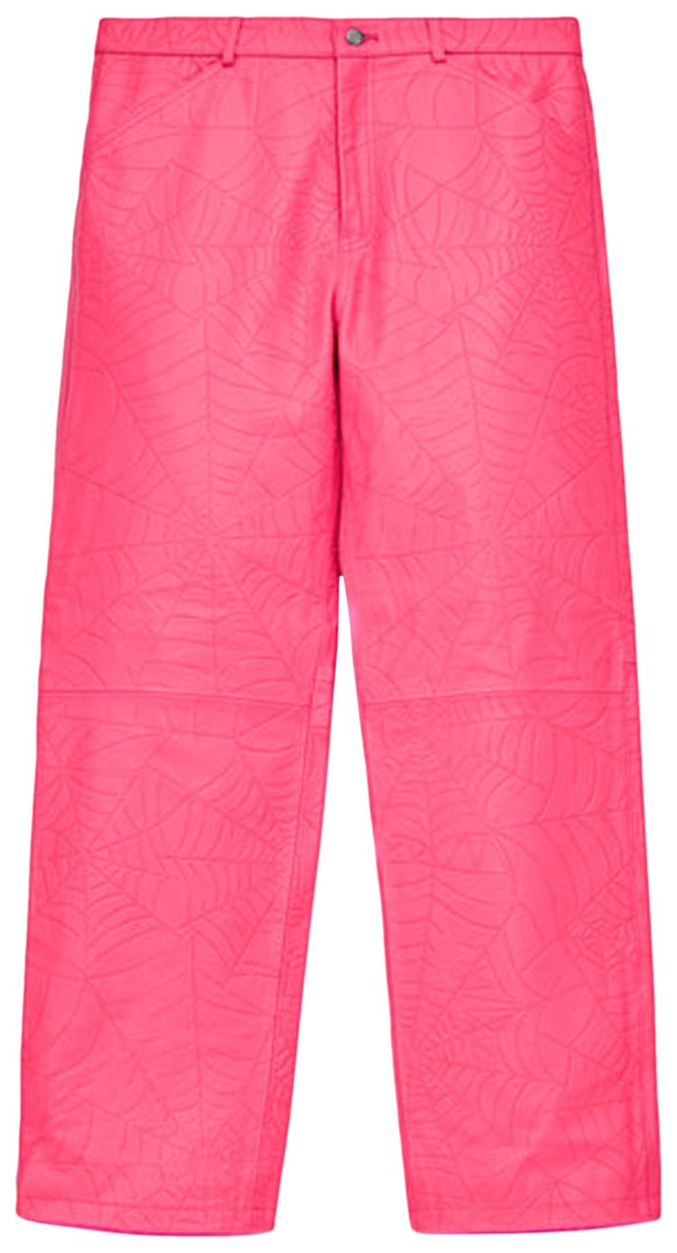 Sp5der Debossed Web Leather Pant Pink