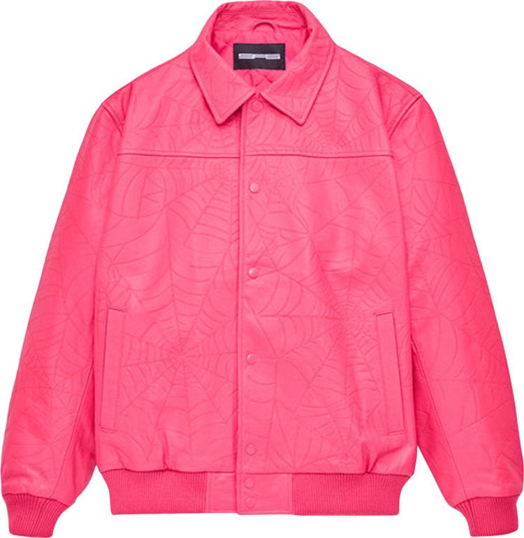 Sp5der Debossed Web Leather Jacket 'Pink'