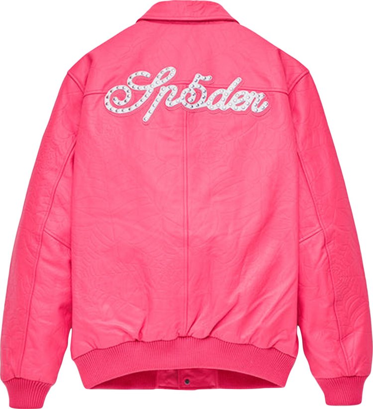 Sp5der Debossed Web Leather Jacket Pink