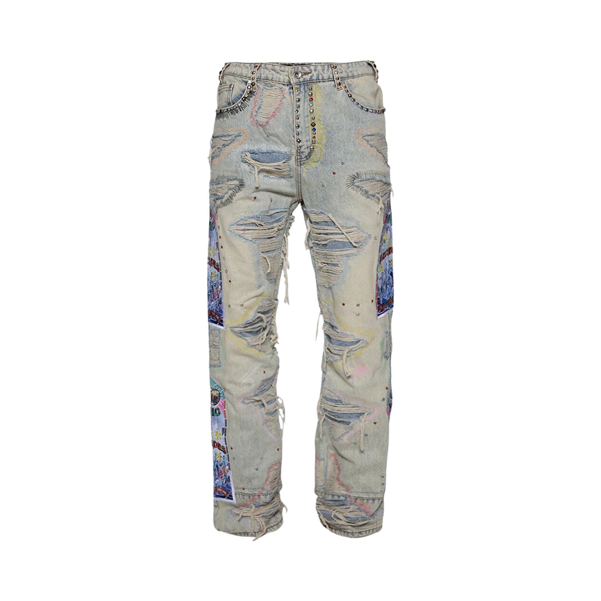 Who Decides War Stud Distressed Denim with Side Embroidery 'Sky' | Blue | Men's Size 36