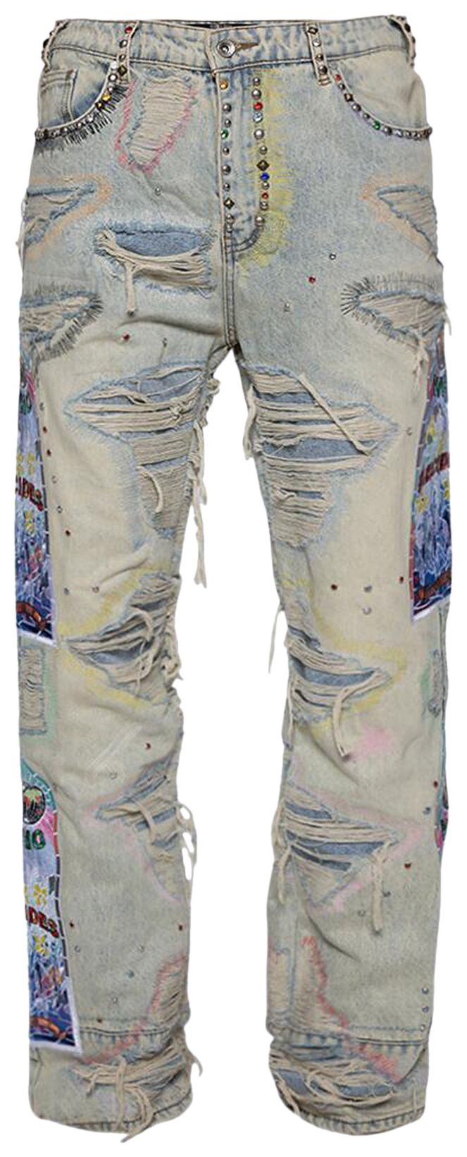 Who Decides War Stud Distressed Denim With Side Embroidery Sky