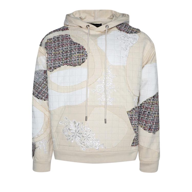 Who Decides War Tweed Patchwork Hooded Sweatshirt Cream