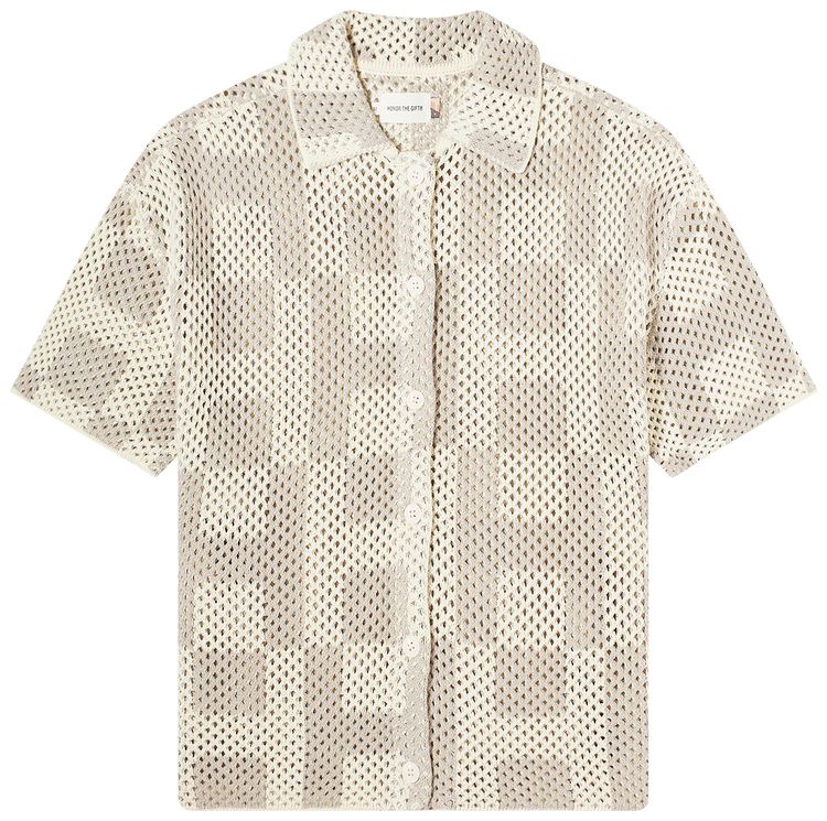 Honor The Gift Crochet Short Sleeve Button Down Stone