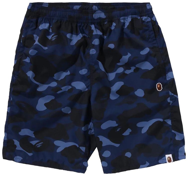 BAPE Color Camo Ape Head One Point Beach Shorts Navy