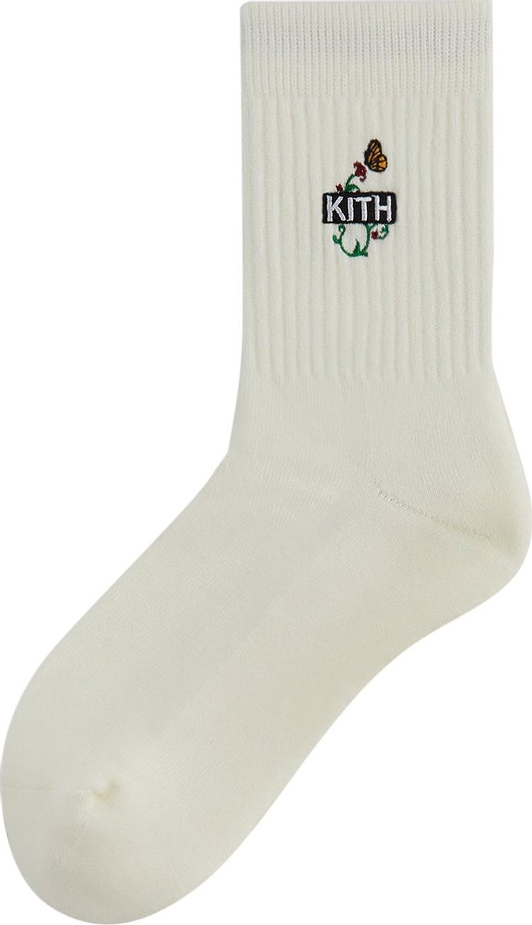 Kith Butterfly Box Logo Mid Crew Socks White