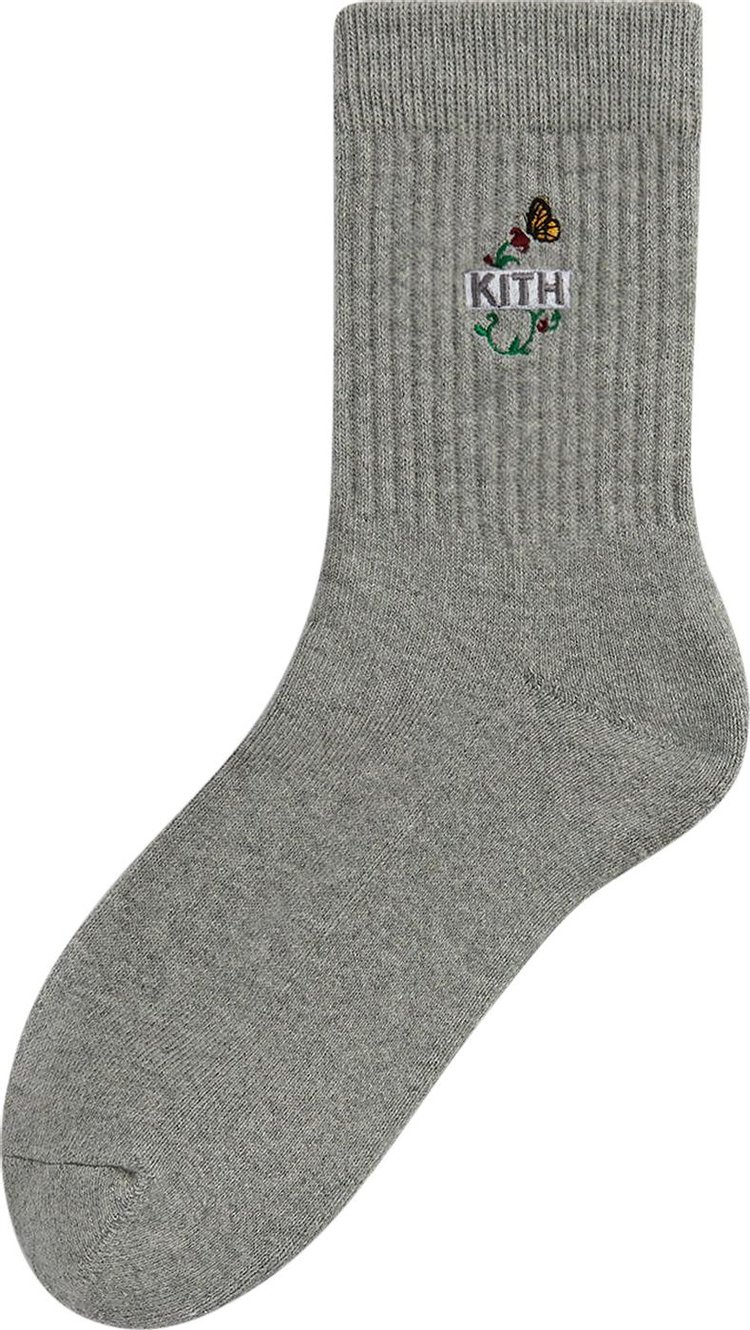 Kith Butterfly Box Logo Mid Crew Socks Heather Grey