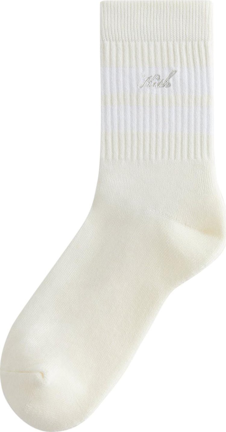 Kith Striped Mid Crew Socks With Script Embroidery Sandrift