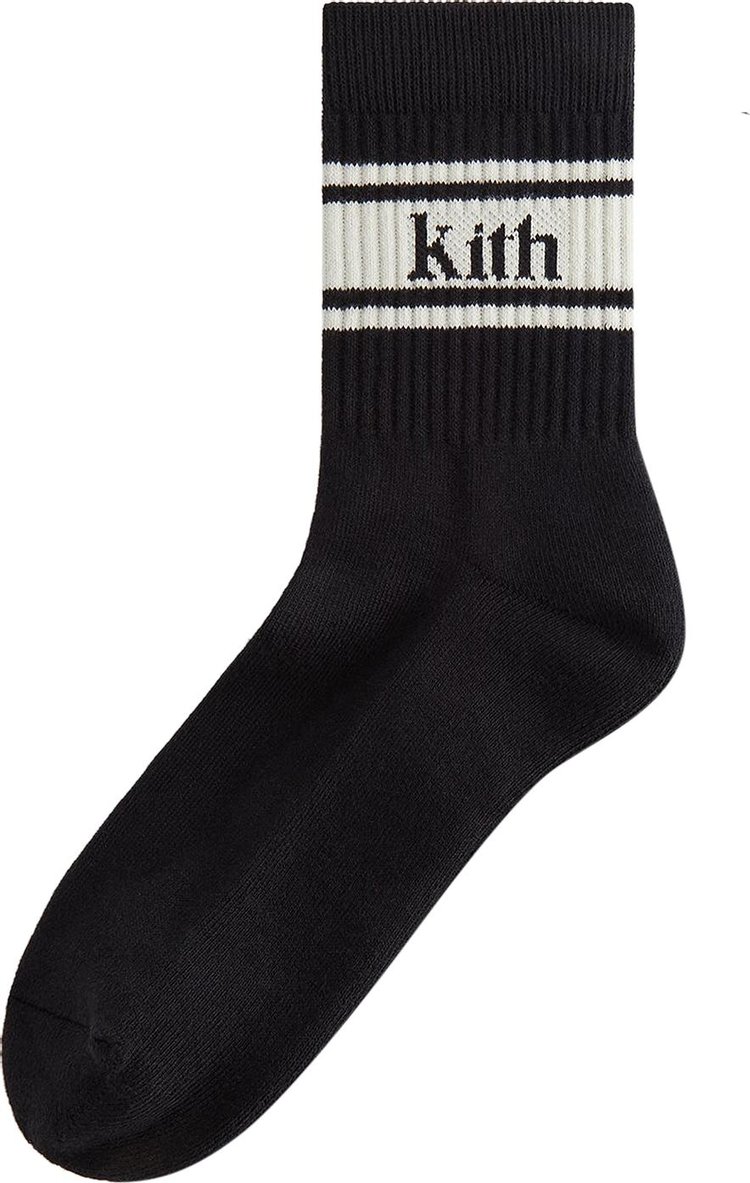 Kith Striped Mid Crew Cotton Socks With Jacquard Logo Black