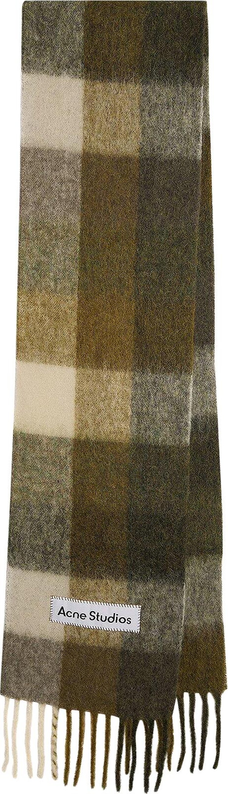 Acne Studios Mohair Checked Scarf 'Taupe/Green/Black'