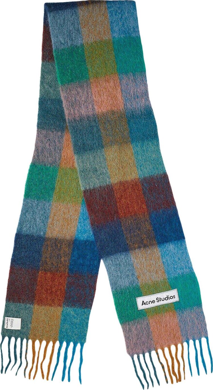 Acne Studios Mohair Checked Scarf 'Turquoise/Camel/Blue'