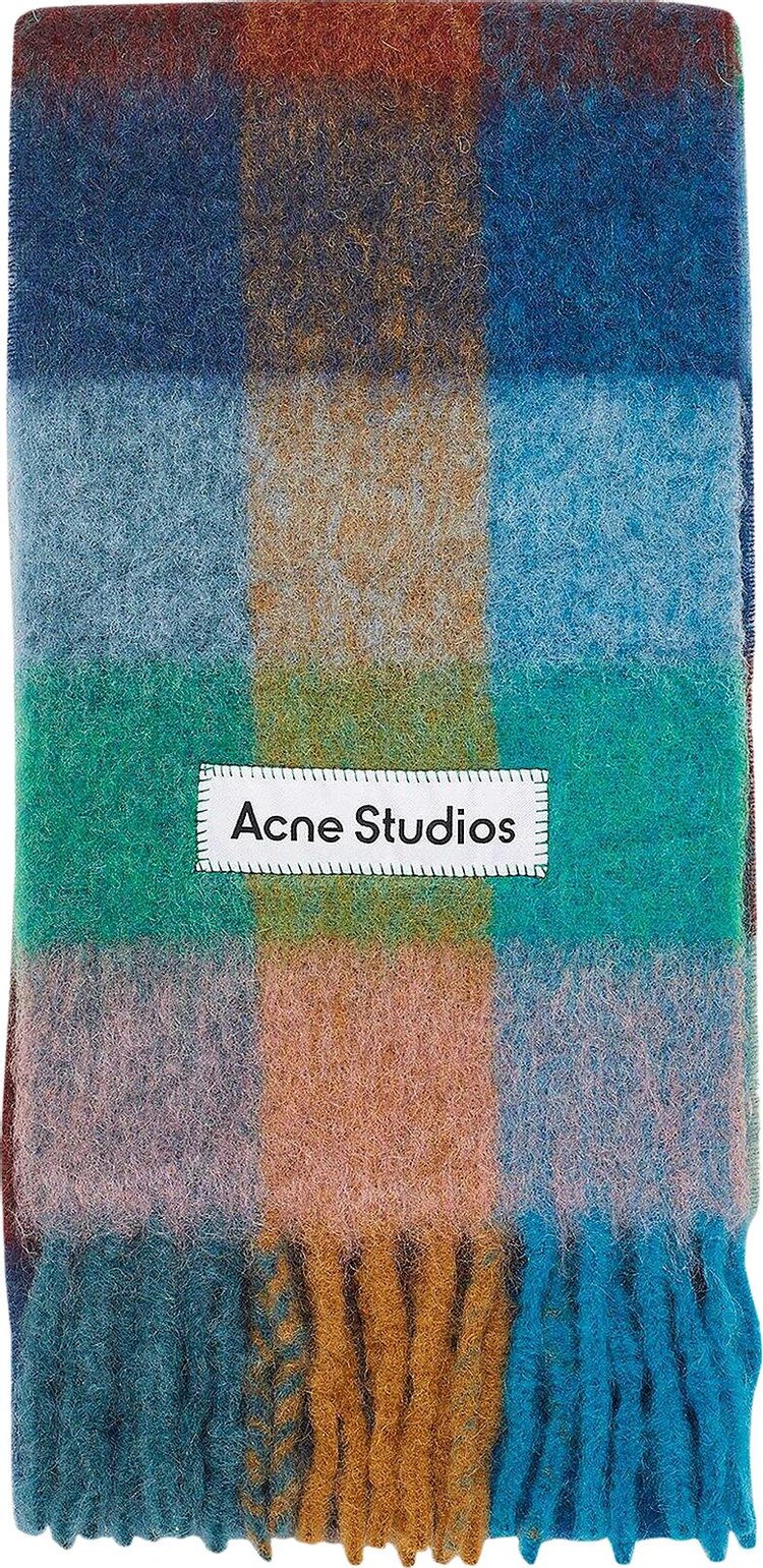 Acne Studios Mohair Checked Scarf TurquoiseCamelBlue