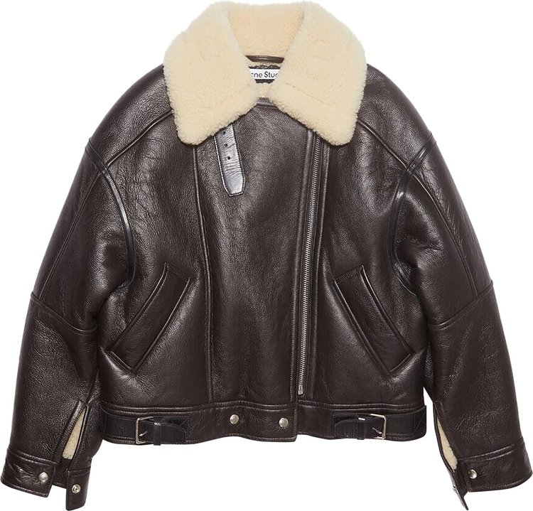 Acne Studios Leather Shearling Jacket Dark BrownBeige