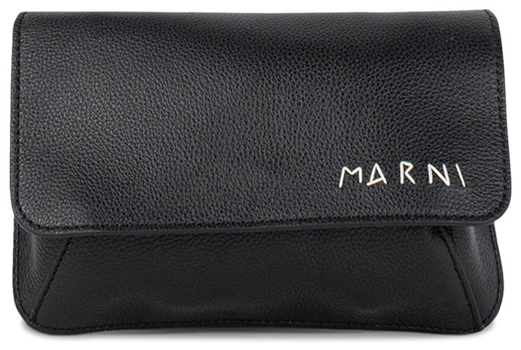 Marni Logo Embroidered Leather Belt Bag Black