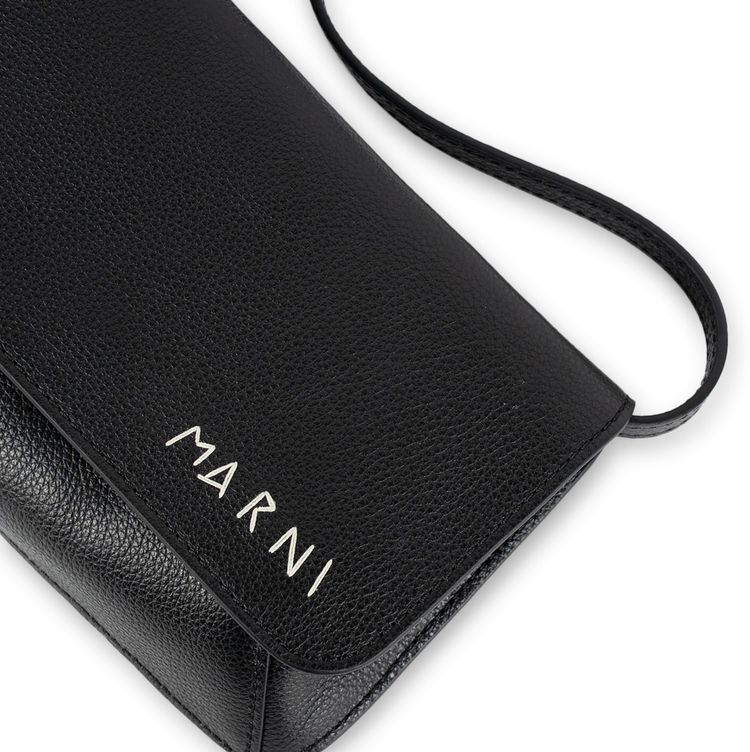 Marni Logo Embroidered Leather Belt Bag Black