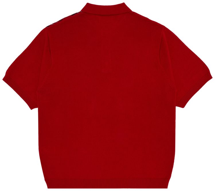 Supreme Plaid Knit Short Sleeve Polo Red
