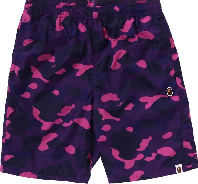 BAPE Color Camo Ape Head One Point Beach Shorts Purple