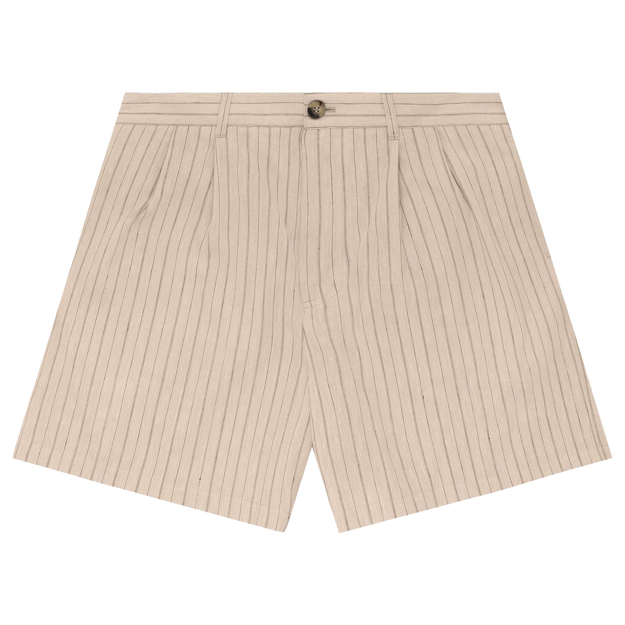 Buy Aimé Leon Dore Double Pleated Linen Short 'Sand Stripe