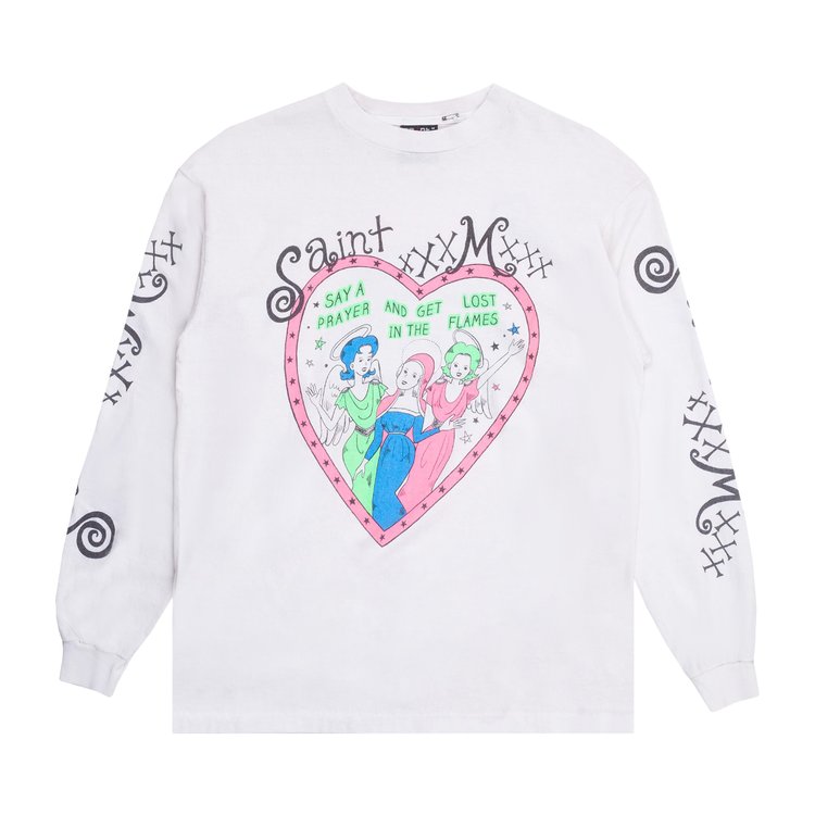 Saint Michael Pink Heart Long Sleeve Tee White