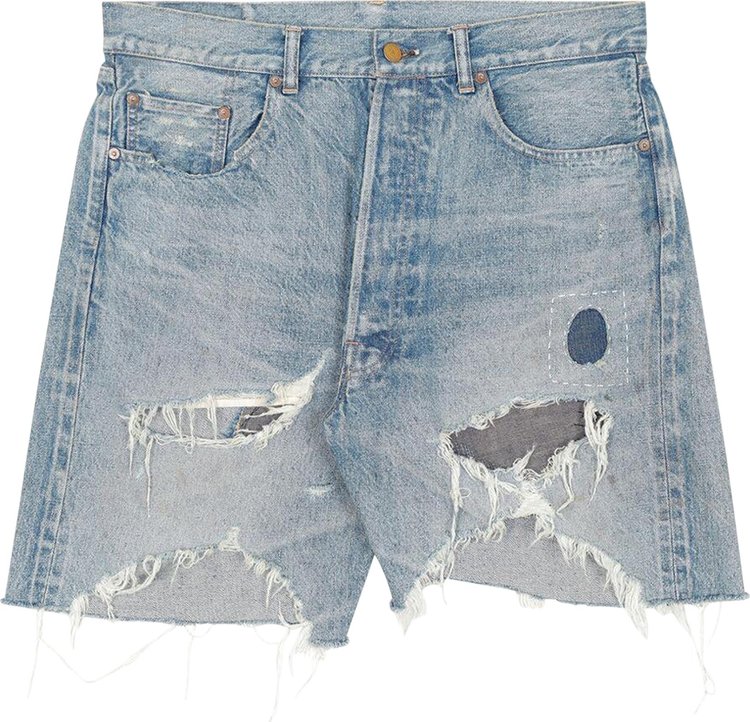 SAINT Mxxxxxx Damage Denim Shorts Blue